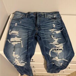 Men's Blue Distressed Denim Shorts